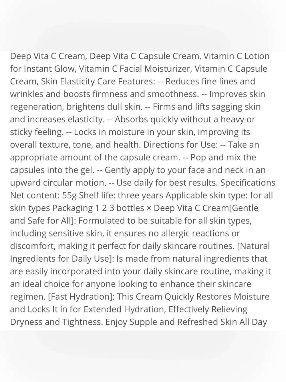 NIB Deep Vita C Capsule Cream Women’s Facial Size 1.76 Oz